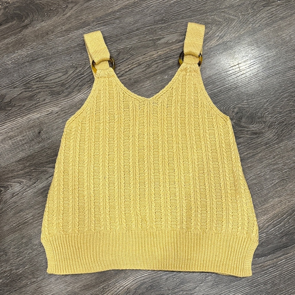 Hippie Rose Mustard Peach Knit Top With Tortoise Pattern Straps